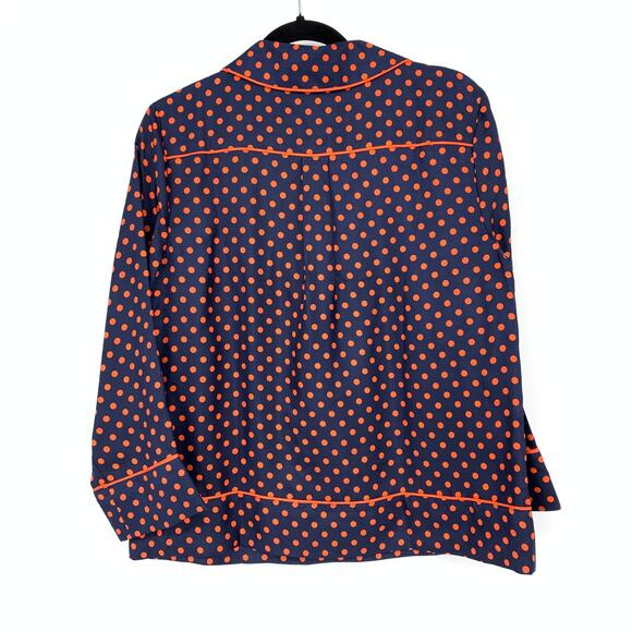 J. Crew Collection Silk Twill Popover Top Womens Size M Navy Orange Polka Dot - Picture 2 of 6
